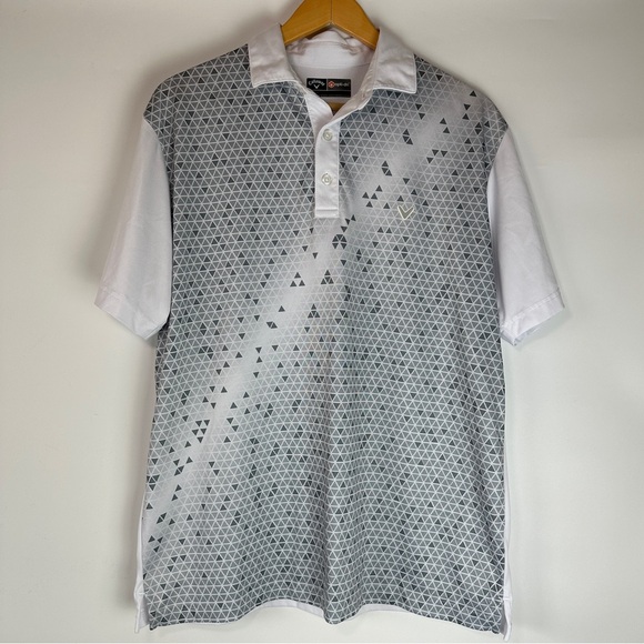 Callaway Other - Callaway Opti-Dri Men’s Med Golf Polo Geometric Triangles Gray White Fade Ombré